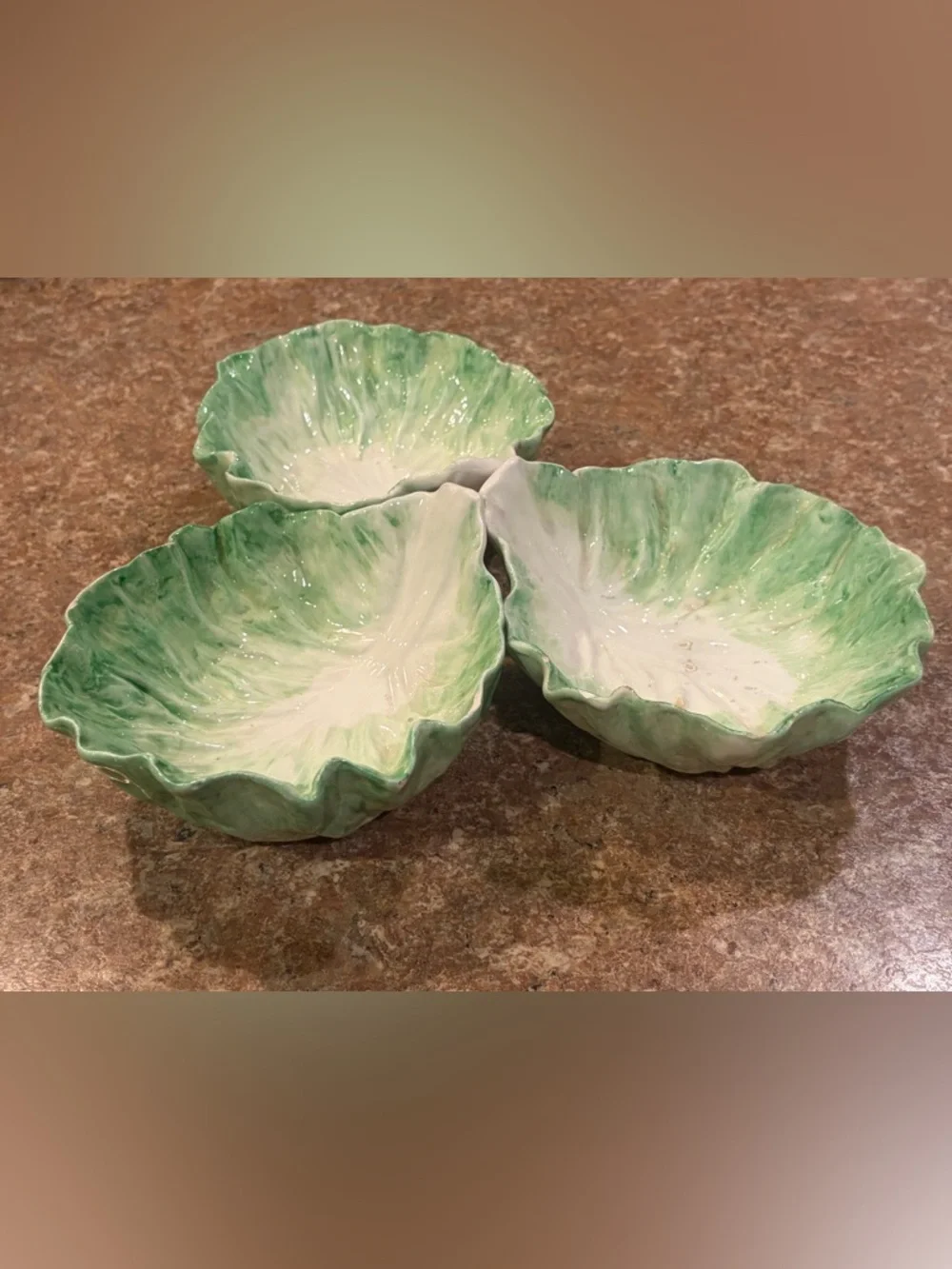 1987 The Haldon Group Ceramic Cabbageware Lettuce Leaf Bowls Majolica Style Set3